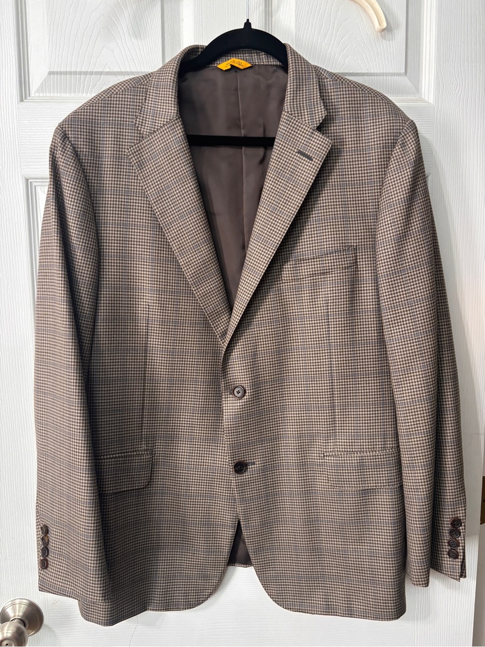 Hickey Freeman Hamilton Sport Coat 46R Wool Brown Blue Check Plaid EUC Dry Clean